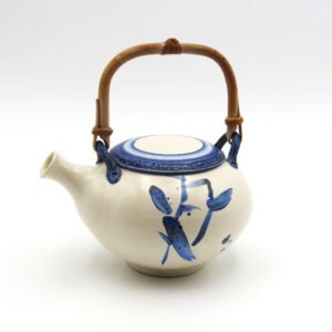 Handmade Stoneware White Teapot with Blue strokes,