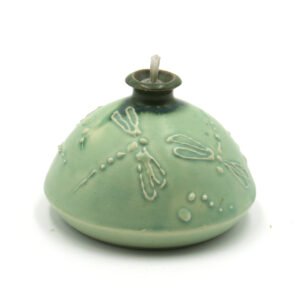 Light Green Oil Lamp with Dragonflies